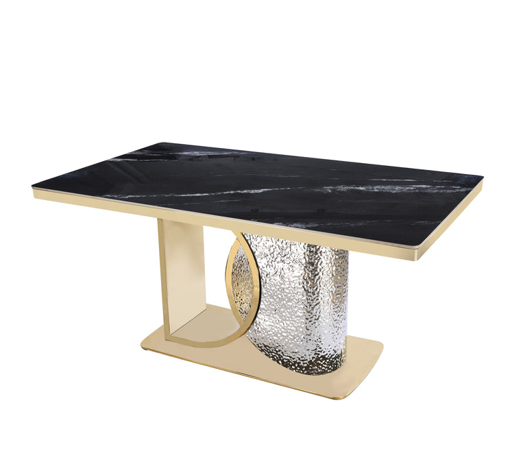 Louis Modern Hammered Design Dining Table, Sintered Stone Top , Black, Grey Or White