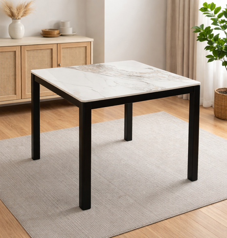 Amber Stone Top Dining Table In Black, Grey & White