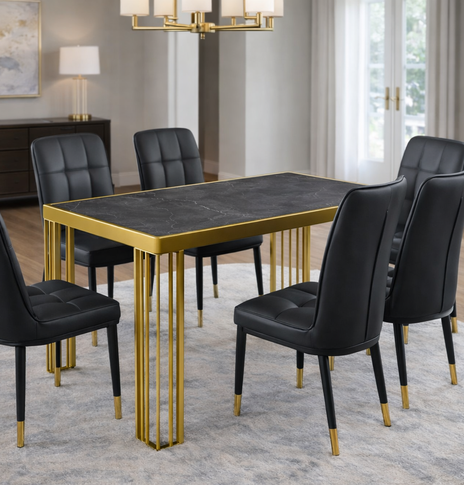 Windsor MDF Marble Effect High Gloss Windsor Dining Table (No Chairs Included) with Optional Gold Or Black Frame