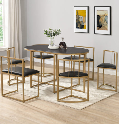 Madrid Modern 6-Seater Dining Table Set With 6 Chairs  – Stone Top with Elegant Metal Frame
