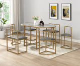 Madrid Modern 6-Seater Dining Table Set With 6 Chairs  – Stone Top with Elegant Metal Frame