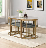 Madrid Modern 6-Seater Dining Table Set With 6 Chairs  – Stone Top with Elegant Metal Frame