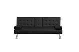 James Modern Convertible Sofabed with Cupholder – Black PU & Grey Fabric