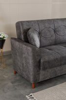 7star Donence Sofabed in Grey in Suede Clic clac 3 Seater Sofabed with Storage & Free 2 Cushions