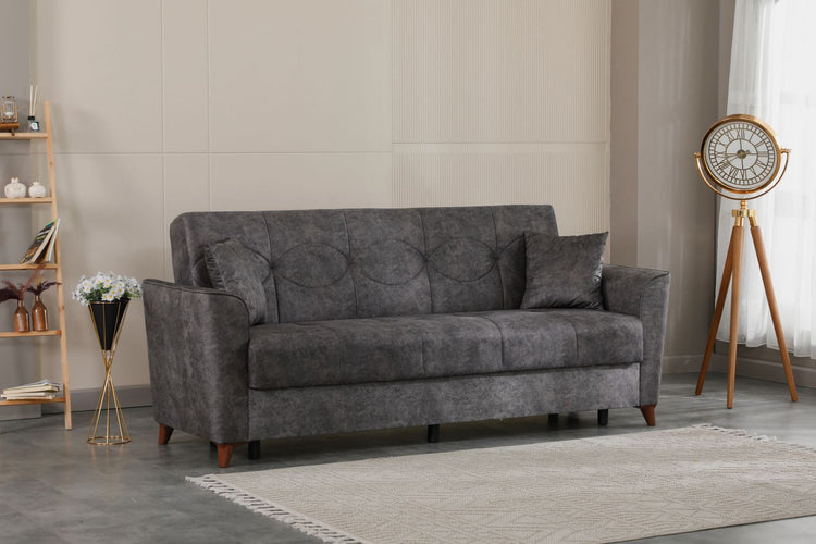 Donence Sofabed in Grey in Suede Clic clac 3 Seater Sofabed with Storage & Free 2 Cushions