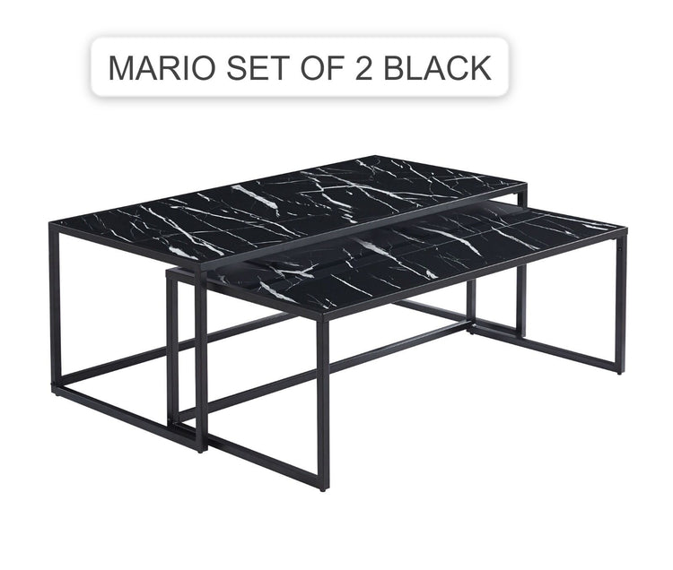 Mario  Set of 2 Piece Coffee Table Set In White , Black And Grey