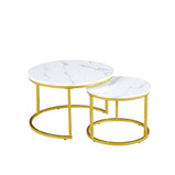 Circle / Round Coffee Table or Set of 2 Side Table or Nesting Table with Gold or Black Frame and MDF Top, for Living Room, Bedroom, Balcony