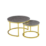 Circle / Round Coffee Table or Set of 2 Side Table or Nesting Table with Gold or Black Frame and MDF Top, for Living Room, Bedroom, Balcony