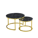 Circle / Round Coffee Table or Set of 2 Side Table or Nesting Table with Gold or Black Frame and MDF Top, for Living Room, Bedroom, Balcony