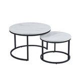 Circle / Round Coffee Table or Set of 2 Side Table or Nesting Table with Gold or Black Frame and MDF Top, for Living Room, Bedroom, Balcony