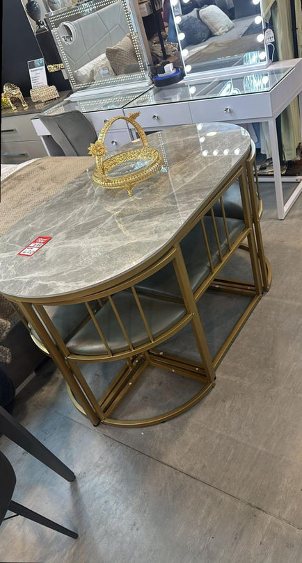 Madrid Modern 6-Seater Dining Table Set With 6 Chairs  – Stone Top with Elegant Metal Frame