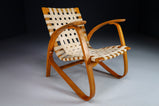 Patinated Lounge Chair in Wood and Canvas by Jan Vanek