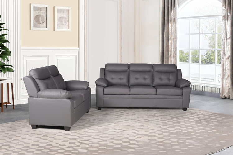 Clara 3+2 Seater Sofa Set, Black & Grey PU Leather, Modern Living Room Couch Set, Comfortable High-Back Design