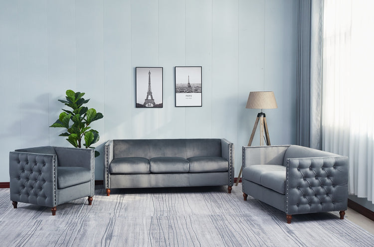 Rare Chesterfield Style Compact Sofa Set 3+2+1 Seater Armchair  In Plush Velvet