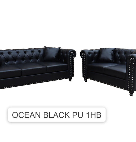 7Star Ocean Chesterfield Style Sofa Set 3+2 Seater Armchair  In Velvet , Faux Leather In Various Colours