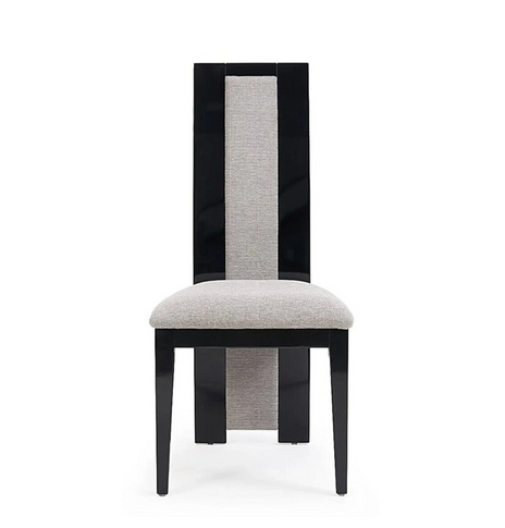 Raphael Modern High Back Dining Chair, Grey Fabric, High Gloss Wood