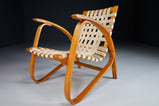 Patinated Lounge Chair in Wood and Canvas by Jan Vanek