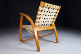 Patinated Lounge Chair in Wood and Canvas by Jan Vanek