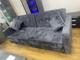 Zeyton Sofa bed in Black, Grey in Velvet Clic clac 3 Seater Sofabed with Storage & Free 2 Cushions